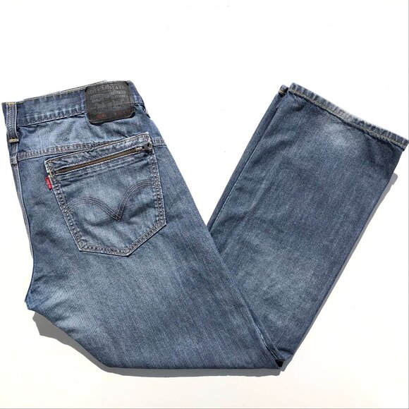 Levi's 514 Jeans Slim Straight Leg Men 36 32 Medium Blue Wash Back Zip Pockets - Picture 1 of 16